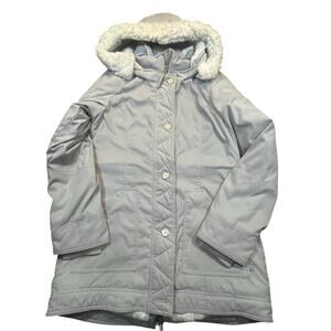 Hollister Heritage Women's‎ M Parka Jacket Removable Hood Gray Sherpa Lined